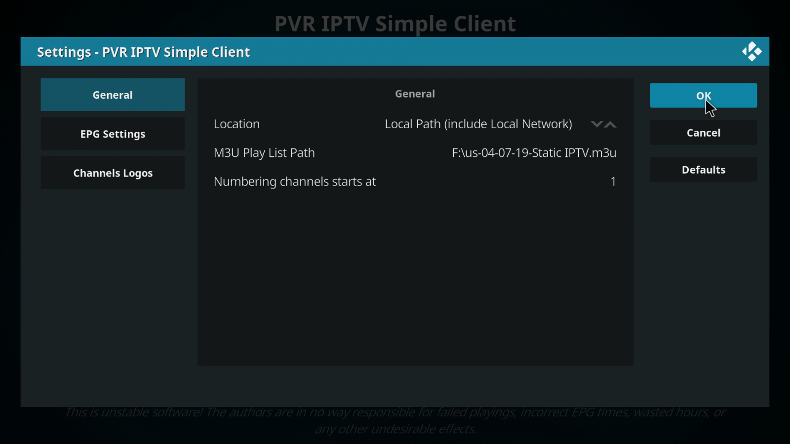 m3u playlist url for pvr iptv simple client